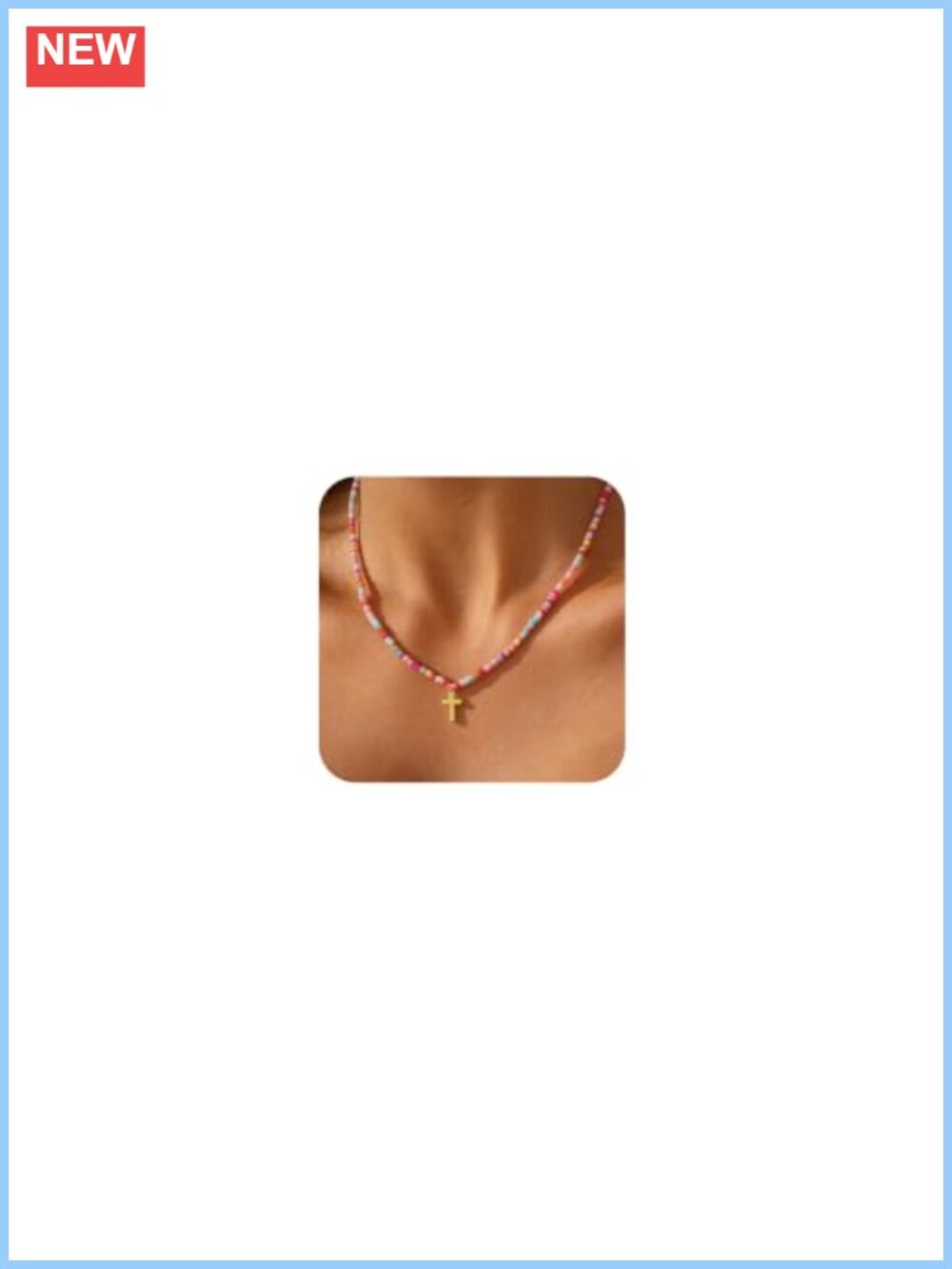 14K Gold Plated Cross Pendant Necklace Cubic Zirconia 16.5" Adjustable